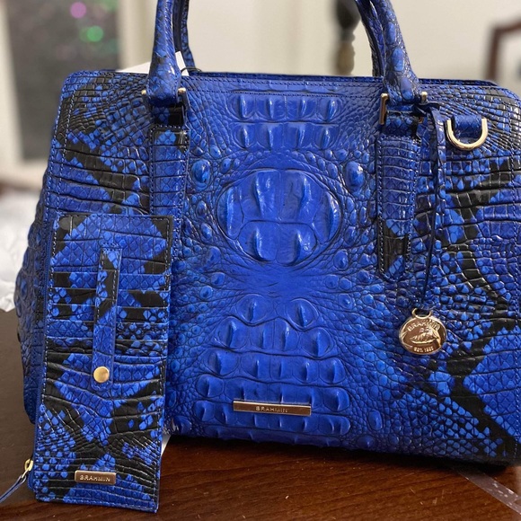 Brahmin Small Finley blue viper and matching credit card